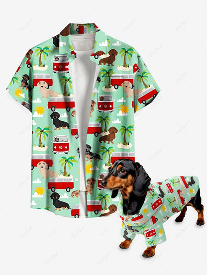 Coconut Tree Dog Bus Sun Cloud Print Hawaii Shirts Dog and Owner Matching Outfits