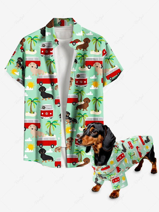 Coconut Tree Dog Bus Sun Cloud Print Hawaii Shirts Dog and Owner Matching Outfits