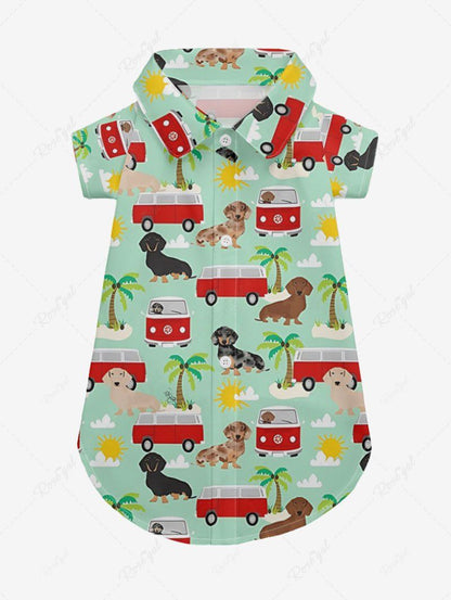 Pet's Coconut Tree Dog Bus Sun Cloud Print Hawaii Shirt