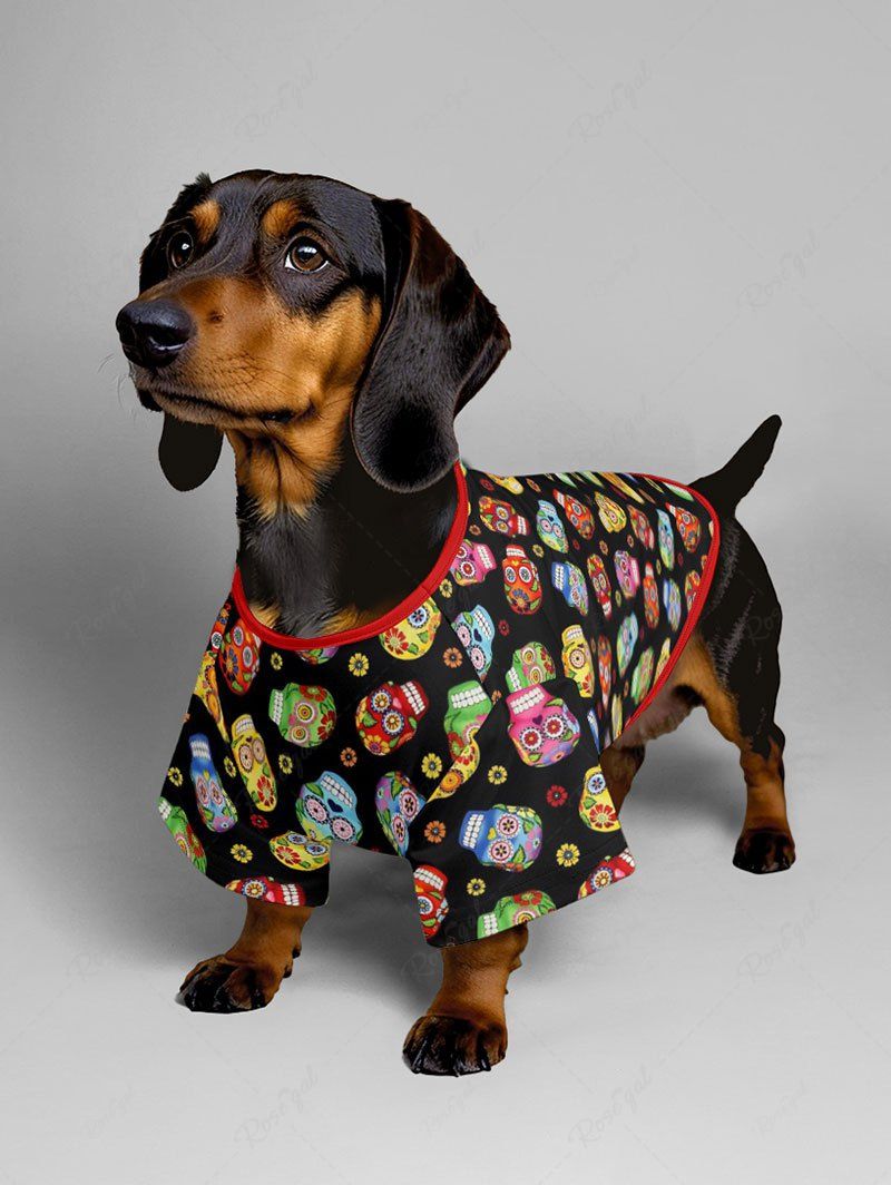 Halloween Skulls Flowers Print T-shirt and Tank Dress Dog and Owner Matching Outfits