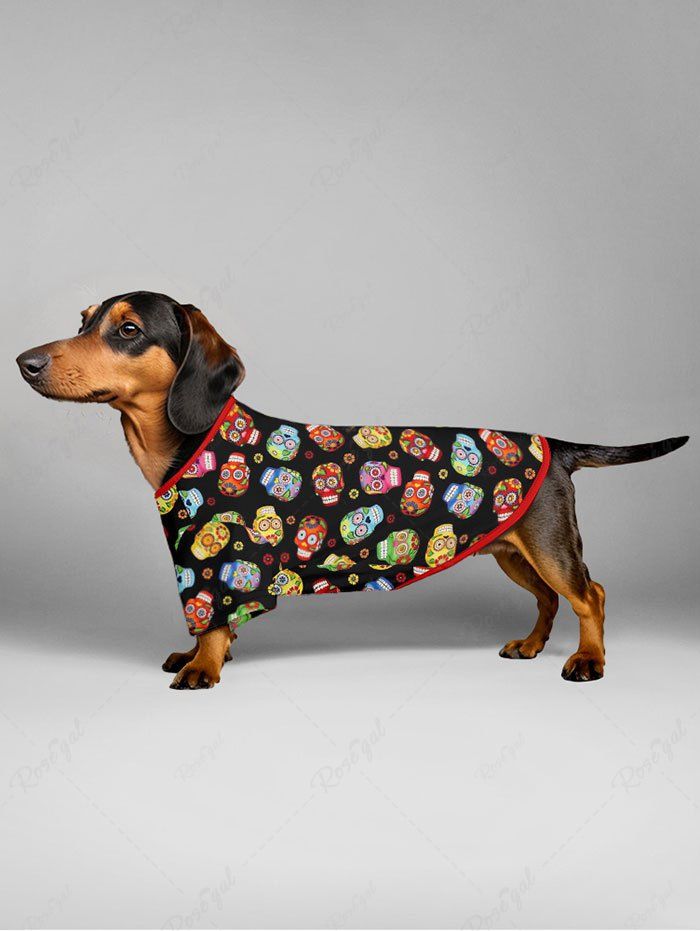 Halloween Skulls Flowers Print T-shirt and Tank Dress Dog and Owner Matching Outfits