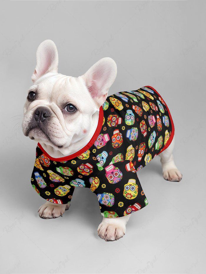 Halloween Skulls Flowers Print T-shirt and Tank Dress Dog and Owner Matching Outfits