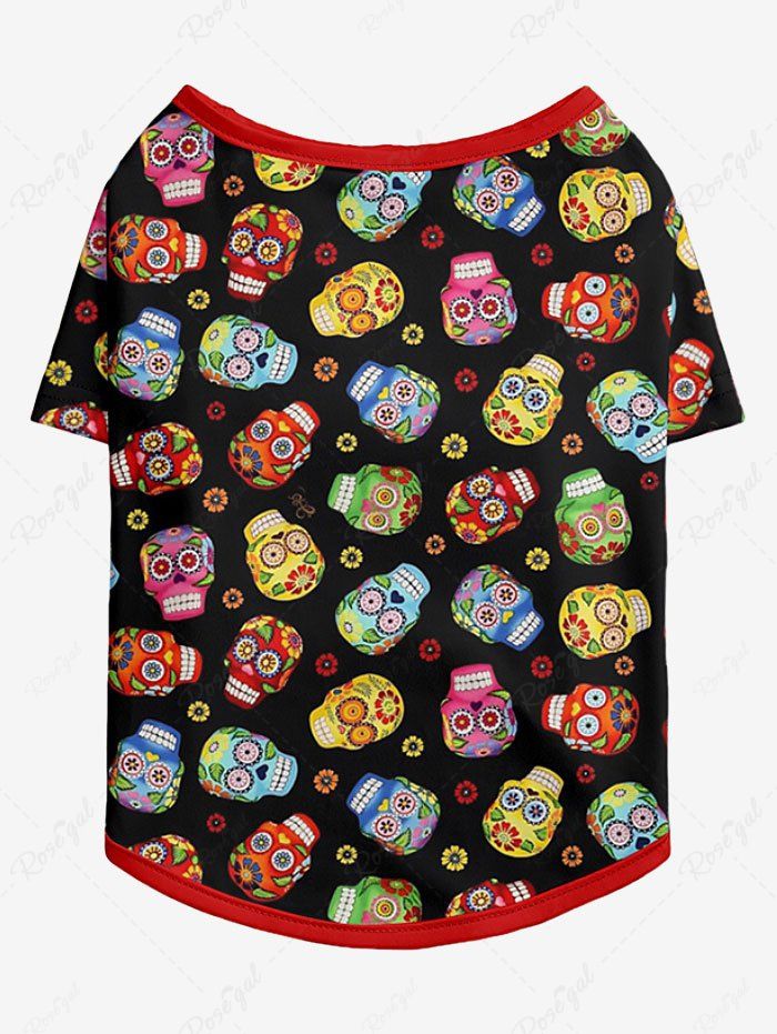 Halloween Skulls Flowers Print T-shirt and Tank Dress Dog and Owner Matching Outfits