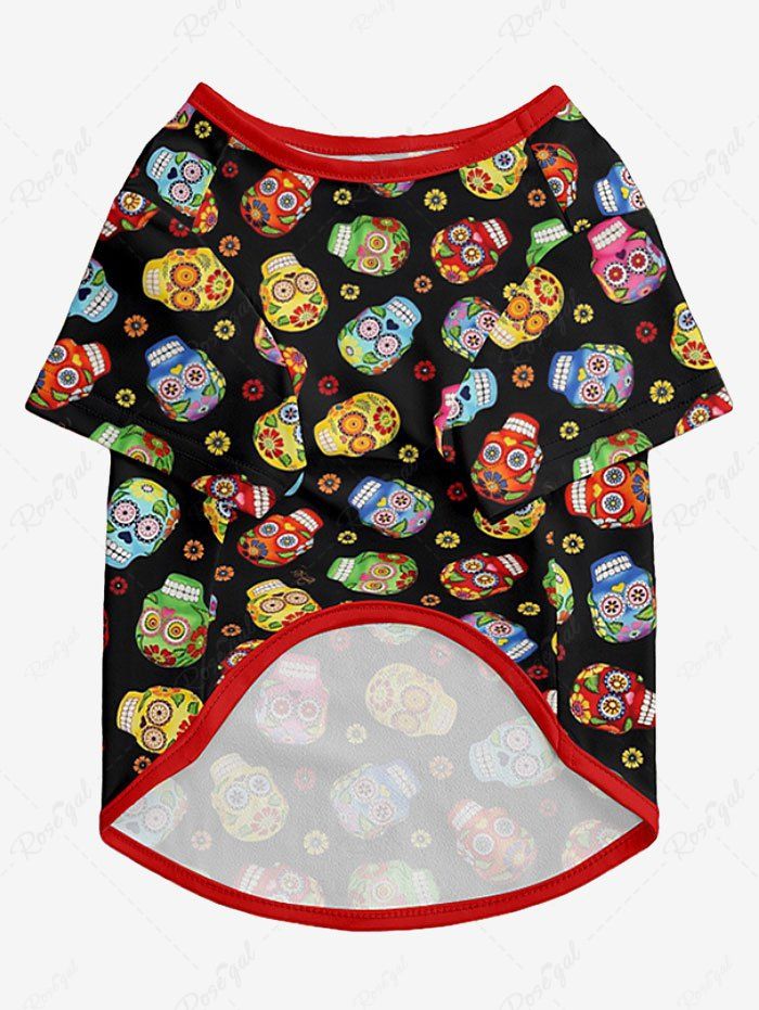 Halloween Skulls Flowers Print T-shirt and Tank Dress Dog and Owner Matching Outfits