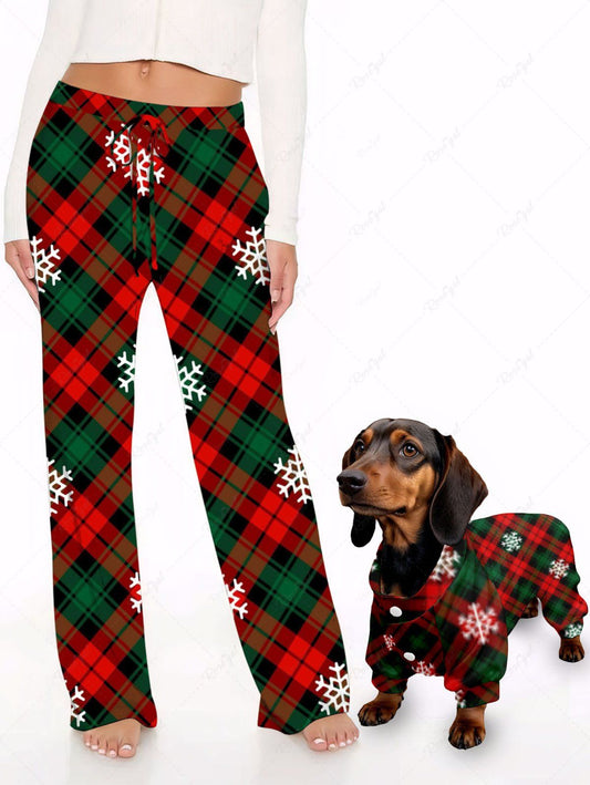 Christmas Plaid Snowflake Print Pajama and Wide Leg Pants Dog and Owner Matching Outfits