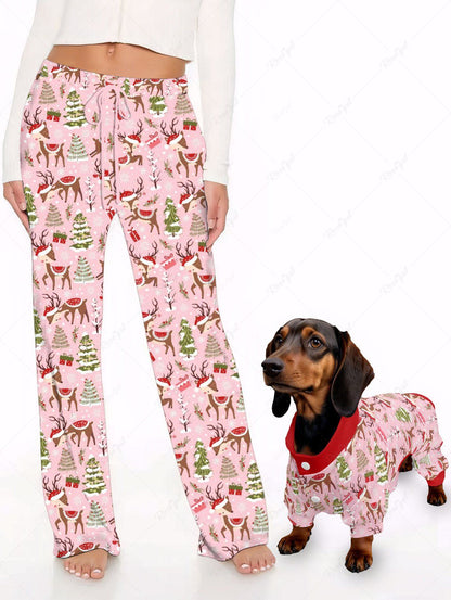 Christmas Tree Elk Hat Printed Pajama Pants Dog And Owner Matching Outfits