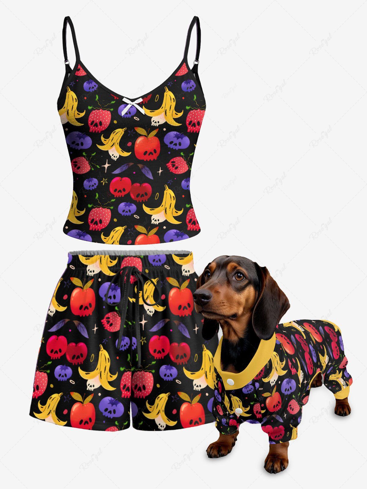 Cartoon Banana Strawberry Blueberry Cute Fruit Printed Pajama Dog And Owner Matching Outfits