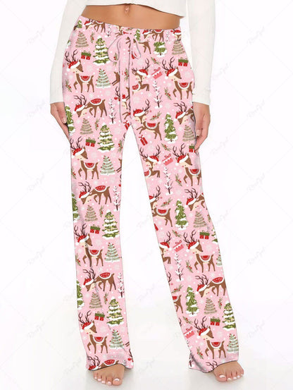 Christmas Tree Elk Hat Printed Pajama Pants Dog And Owner Matching Outfits