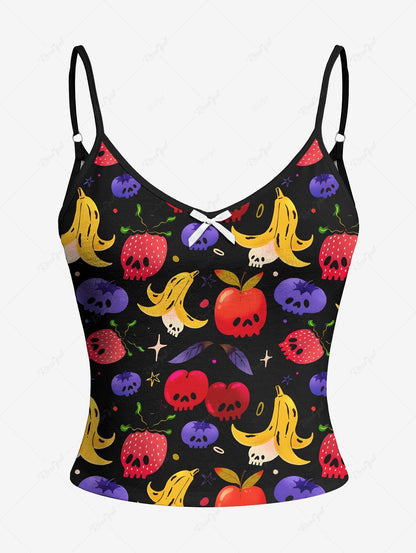 Cartoon Banana Strawberry Blueberry Cute Fruit Print Cami Top and Drawstring Shorts Pajama Set