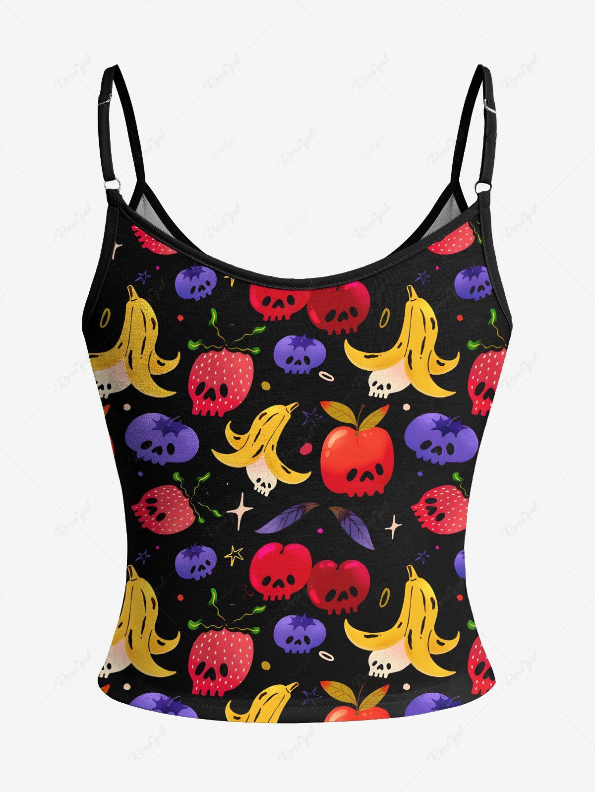 Cartoon Banana Strawberry Blueberry Cute Fruit Print Cami Top and Drawstring Shorts Pajama Set