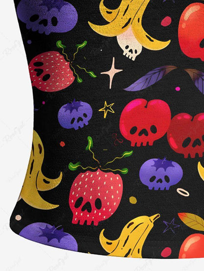 Cartoon Banana Strawberry Blueberry Cute Fruit Print Cami Top and Drawstring Shorts Pajama Set