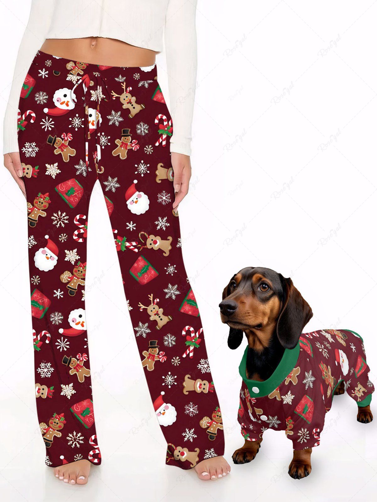 Christmas Santa Claus Snowflake Gingerbread Candy Printed Pajama Pants Dog And Owner Matching Outfits