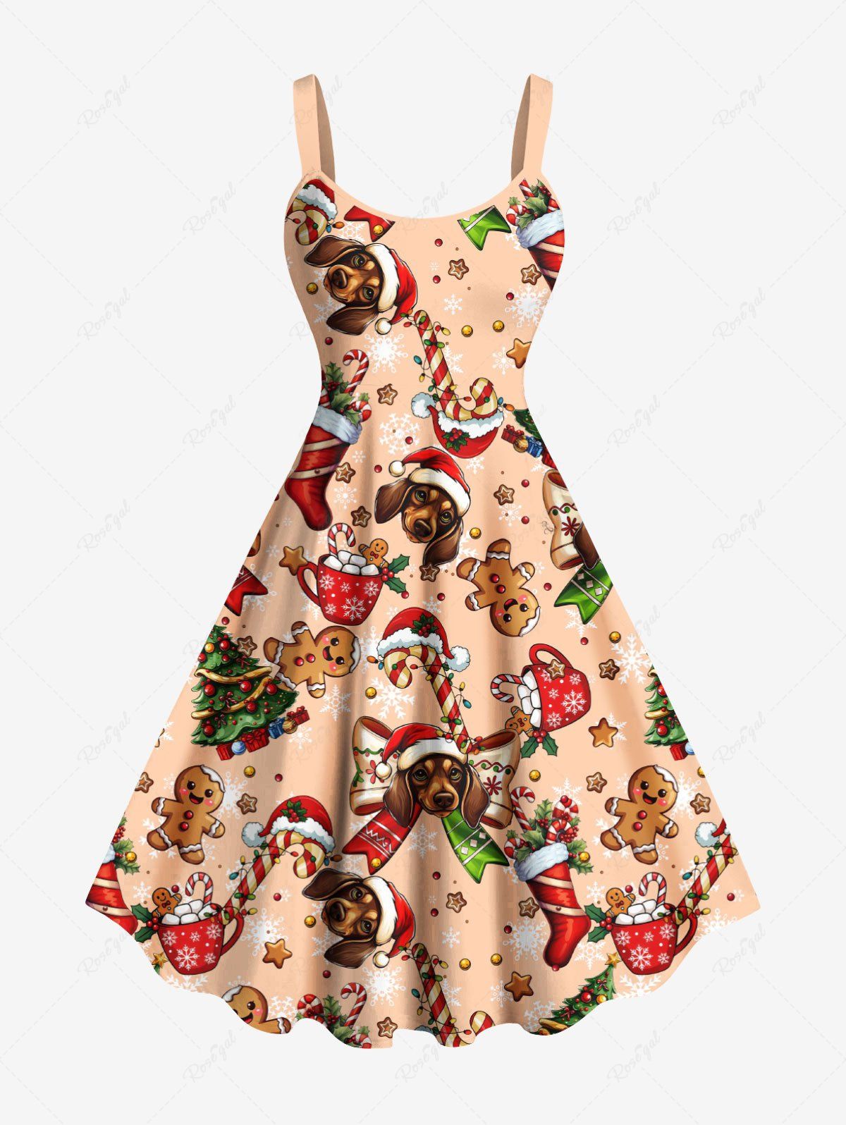 Christmas Stocking Gingerbread Hat Candy Dog Print Dreses Dog and Owner Matching Outfits