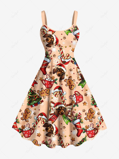 Christmas Stocking Gingerbread Hat Candy Dog Print Dreses Dog and Owner Matching Outfits
