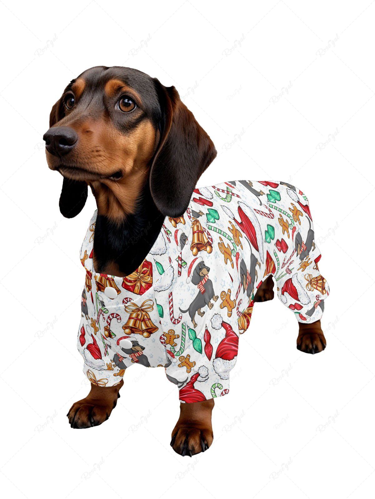 Christmas Hat Candy Bell Gift Box Gingerbread Dog Print Pajama and Wide Leg Pants Dog and Owner Matching Outfits