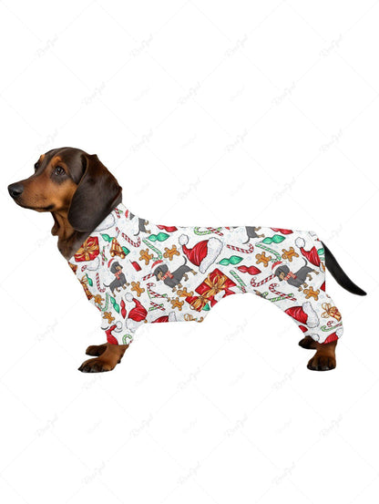 Christmas Hat Candy Bell Gift Box Gingerbread Dog Print Pajama and Wide Leg Pants Dog and Owner Matching Outfits
