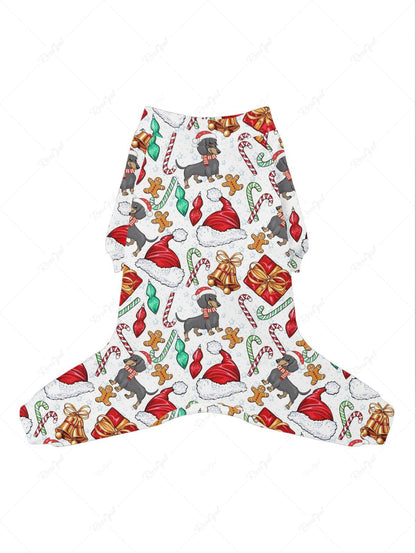 Pet's Christmas Hat Candy Bell Gift Box Gingerbread Dog Print Pajama