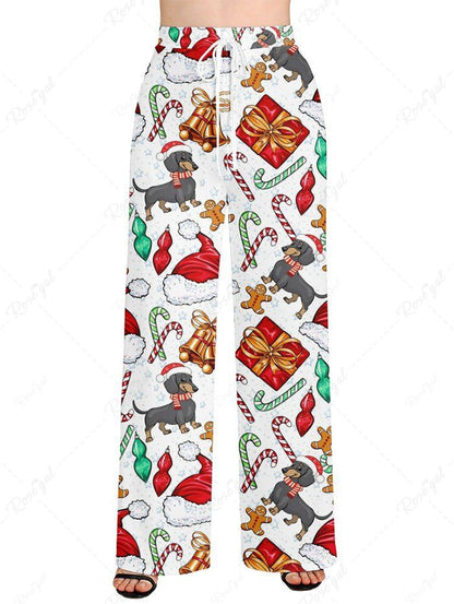 Christmas Hat Candy Bell Gift Box Gingerbread Dog Print Pajama and Wide Leg Pants Dog and Owner Matching Outfits