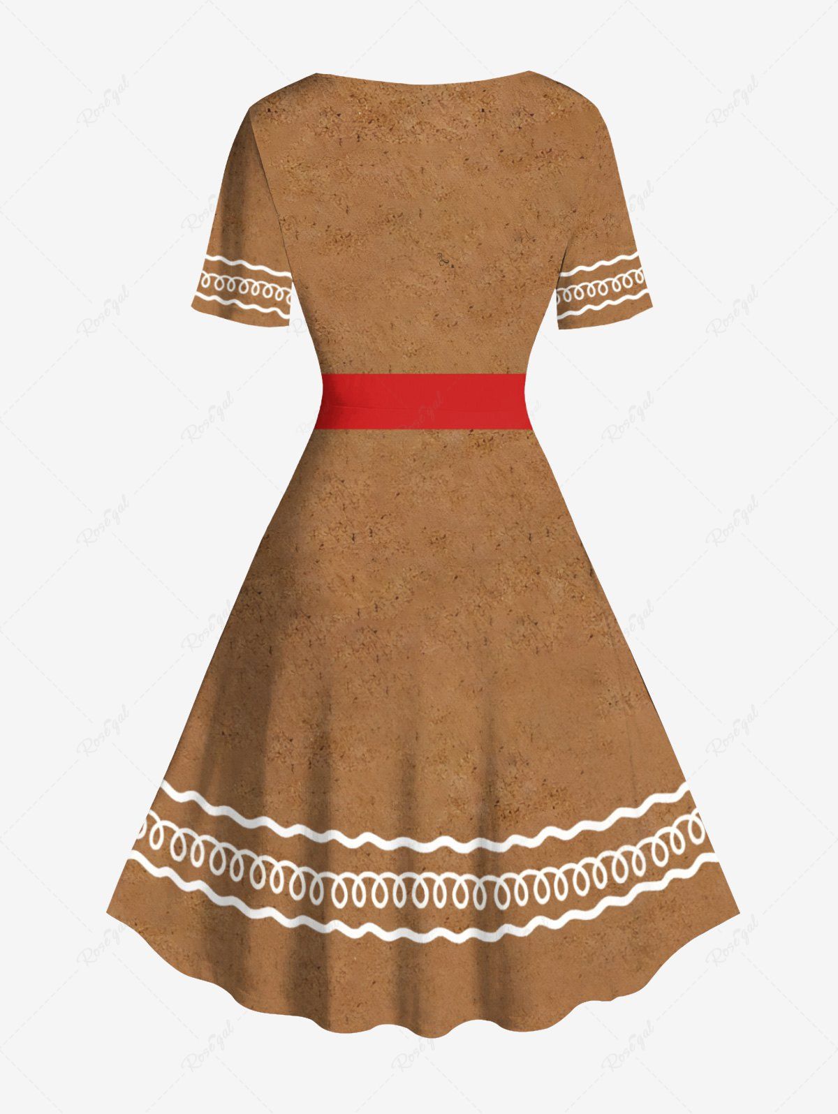 Plus Size Christmas Gingerbread Candy Heart Print Vintage Dress