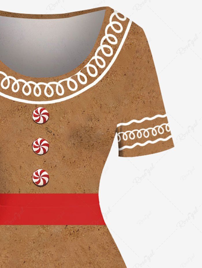 Plus Size Christmas Gingerbread Candy Heart Print Vintage Dress