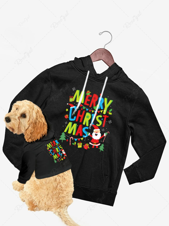 Christmas Tree Snowflake Santa Claus Colorful Letters Print Hoodie Dog And Owner Matching Outfits