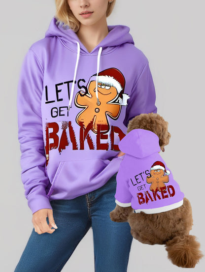 Christmas Hat Gingerbread Letters Print Hoodie Dog And Owner Matching Outfits