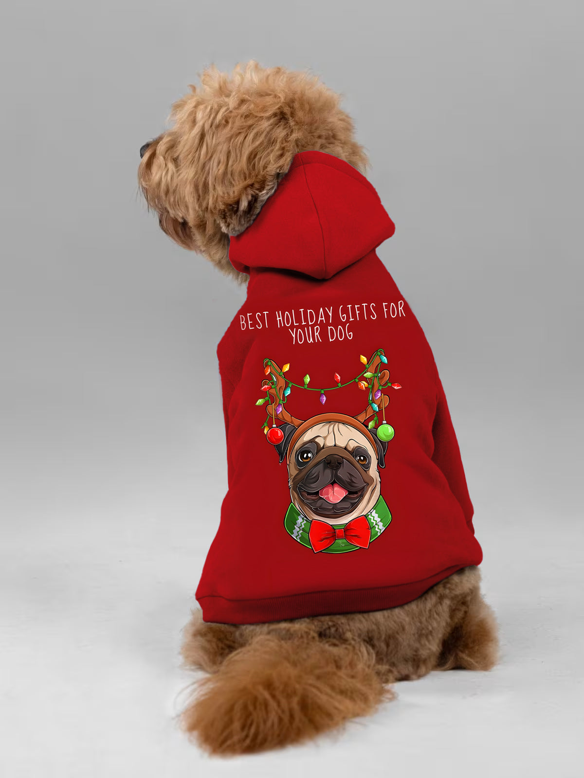 Pet's Christmas Light Elk Dog Bowknot Printed Hoodie