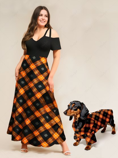 Ombre Geometric Plaid Printed Dog And Owner Matching Outfits