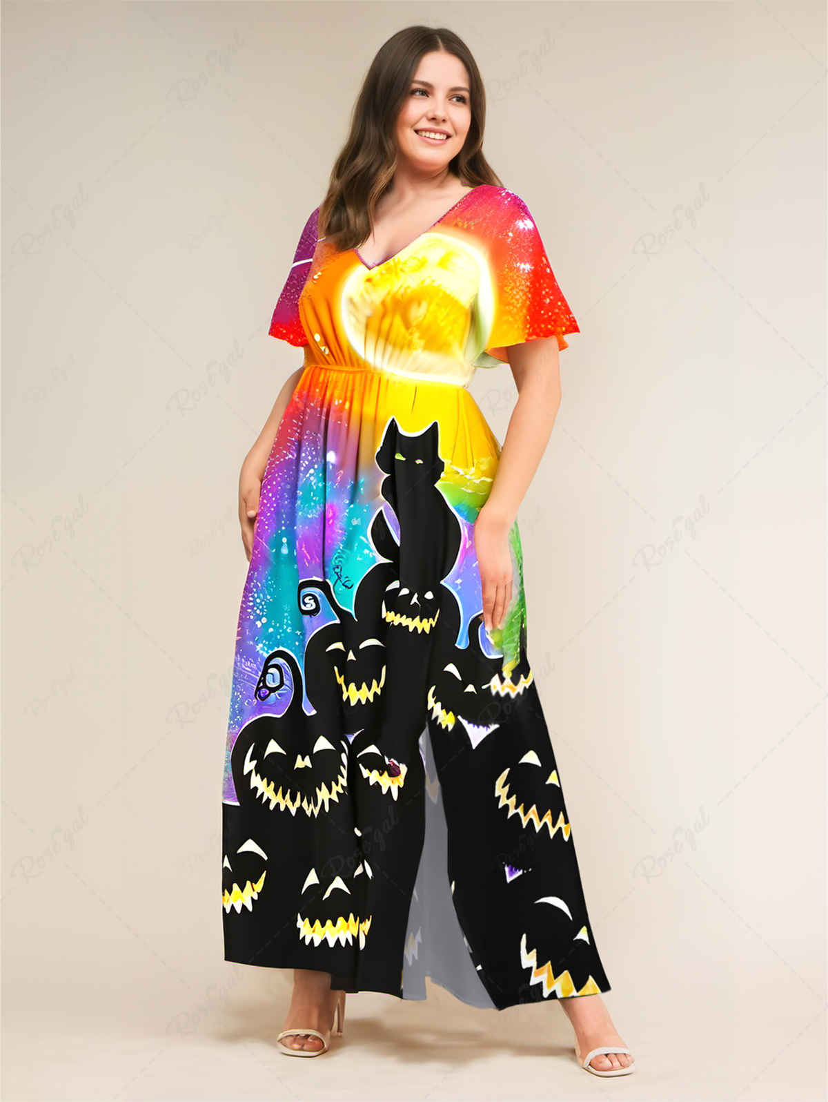 Halloween Costume Cat Pumpkin Glitter Moon Colorful Ombre Galaxy Print Dog And Owner Matching Outfits